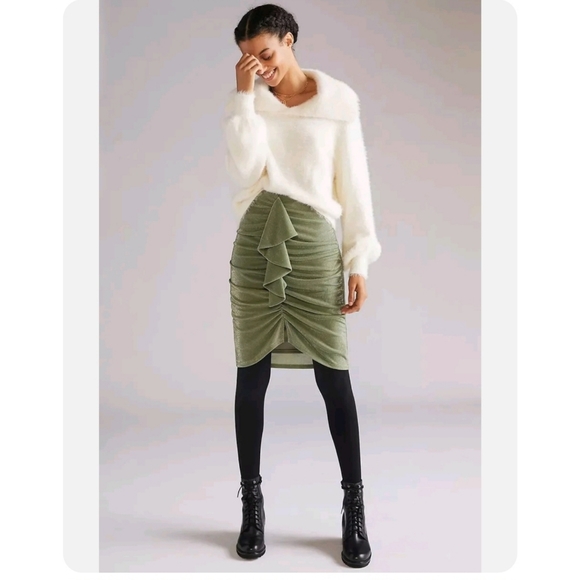 Anthropologie x Mare Mare Ruched Ruffled Mini Skirt Moss - Picture 5 of 7